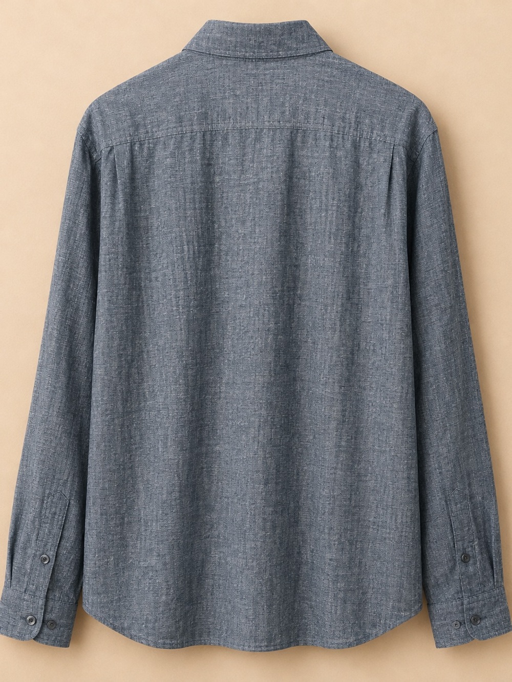 Men’s Long-Sleeve linen Shirt - Slate Blue - Picture 4 of 6